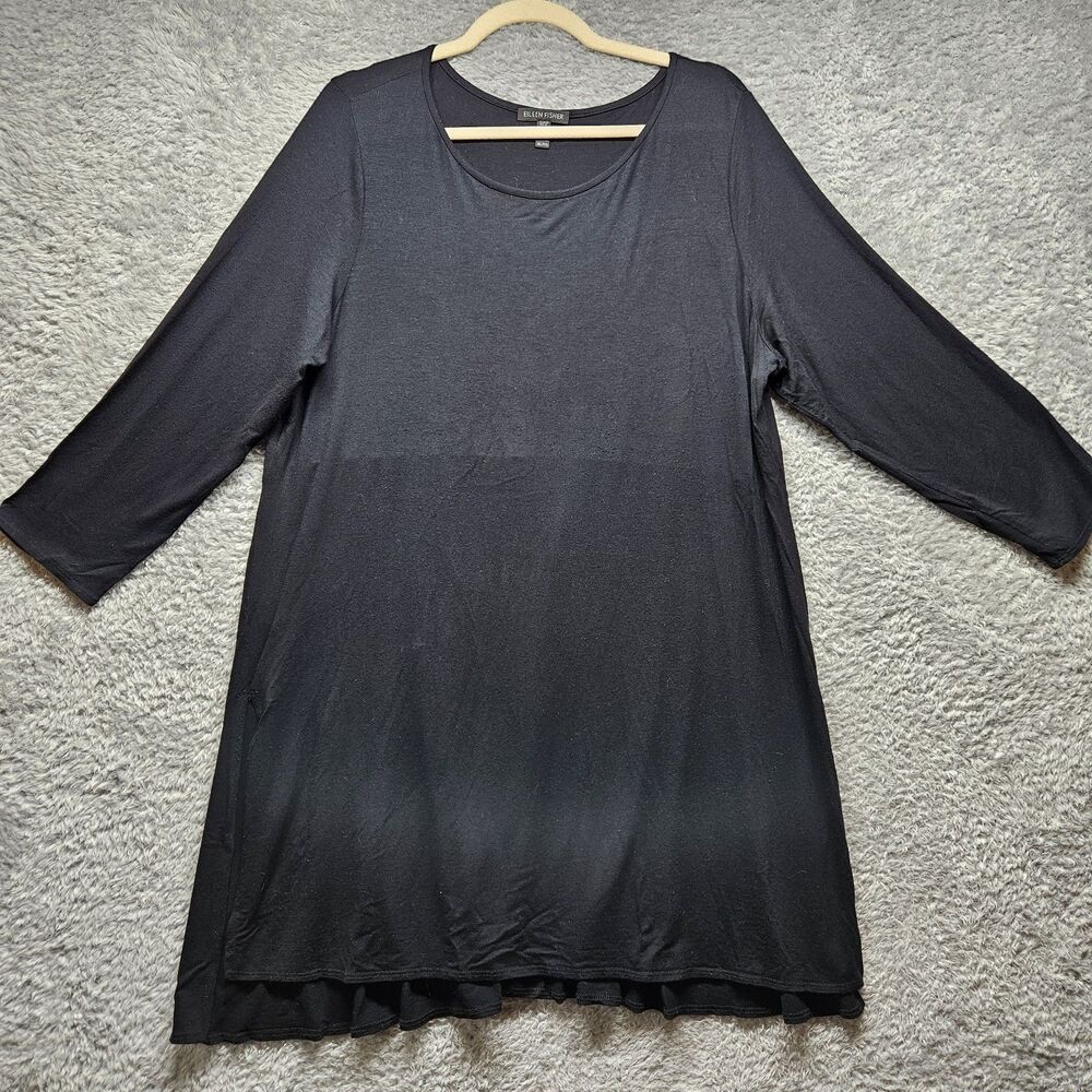 Eileen Fisher Women Black Dress Size XL Knee Length Minimalist Neutral Solid